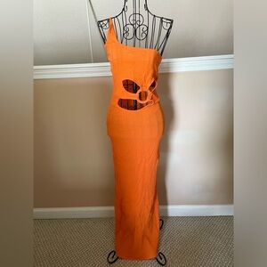 Orange cut out detail one shoulder dress